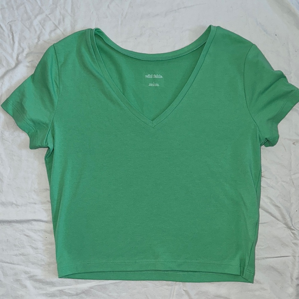 Green cropped v neck